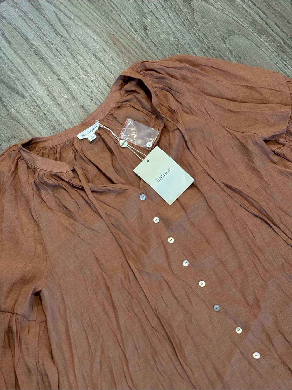 Bohme Blu Pepper Brown Button-Front Women's Blouse NWT Large
